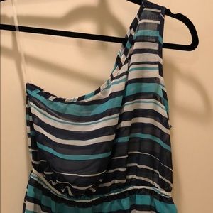 Lily White one-shoulder blue & white stripe top